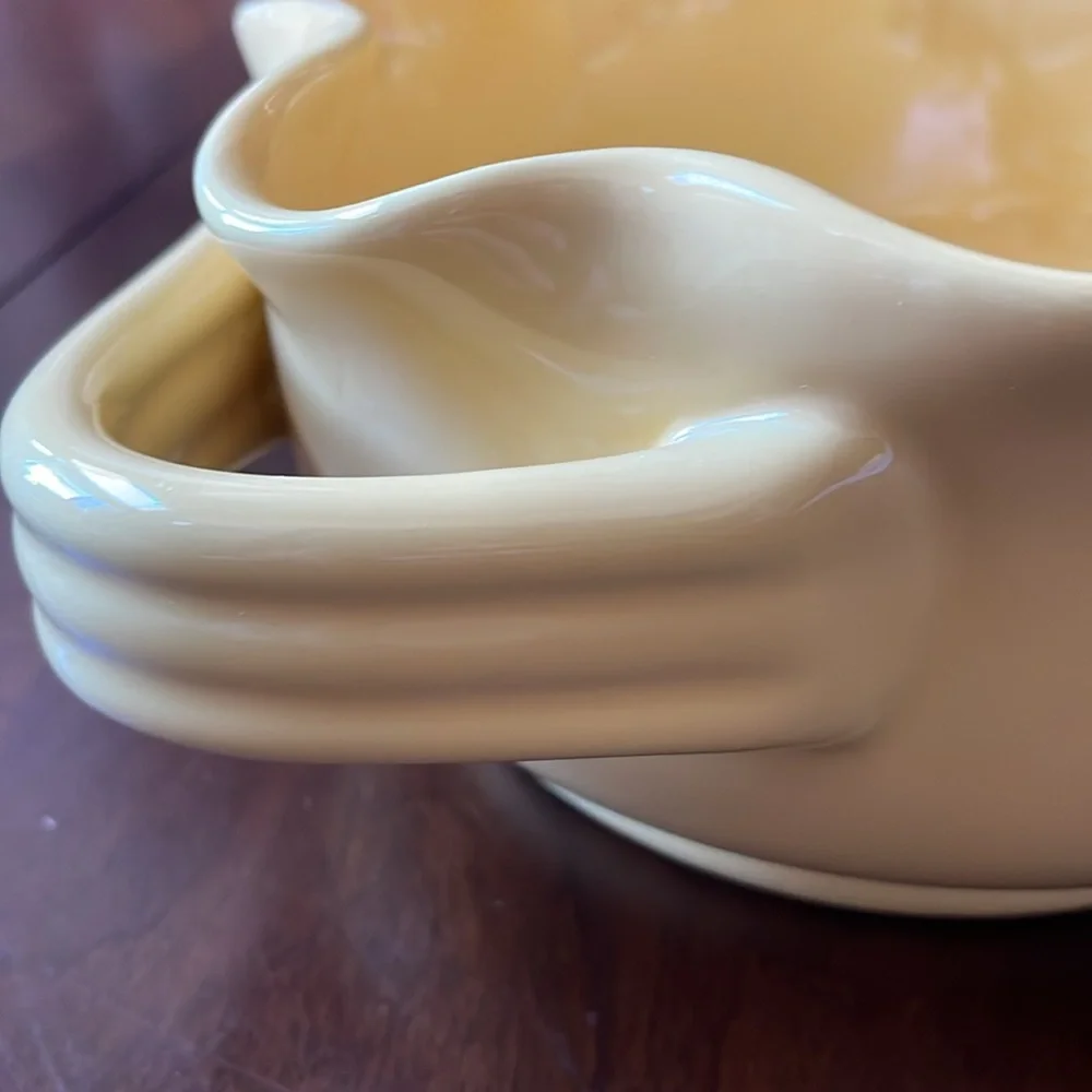 Crate & Barrel yellow ruffled edge bowl dish with handles